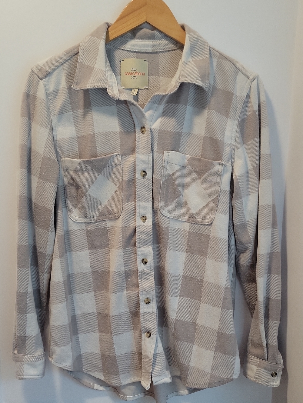 Casacabana Grayish/Tan and Cream Plaid Shirt Size Large